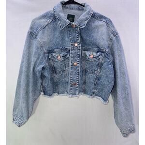 Wild Fable Distressed Raw Hem Oversized Cropped Denim Jacket Size XXS (42X18)